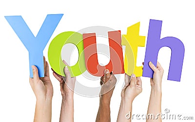 Diverse Hands Holding the Word Youth Stock Photo