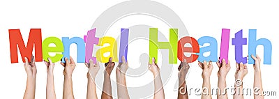 Diverse Hands Holding The Words Mental Health Stock Photo