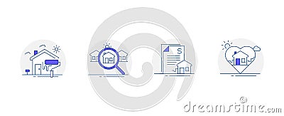 Diverse Home Search Concepts, Property Quest. The house search icon offers various concepts for finding the perfect property, Vector Illustration