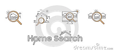 Diverse Home Search Concepts, Property Quest. The house search icon offers various concepts for finding the perfect property, Vector Illustration