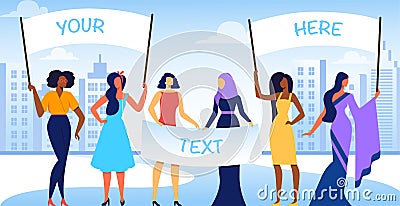 Diverse International and Interracial Girls Group. Vector Illustration