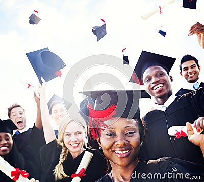 Diverse International Students Celebrating Graduation Concept Stock Photo