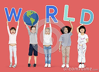 Diverse kids supporting world environment Stock Photo