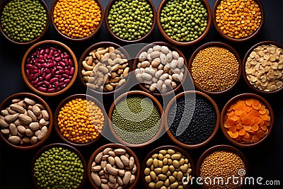 A diverse legume collection with lentils, chickpeas, and various beans Stock Photo