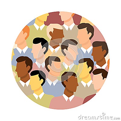 Diverse multicultural group businessmen in round shape. Human crowd. Vector Illustration