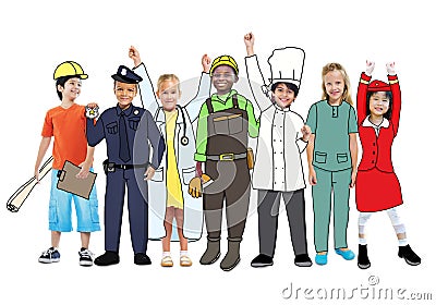 Diverse Multiethnic Children with Different Jobs Stock Photo