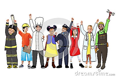 Diverse Multiethnic Children with Different Jobs Stock Photo