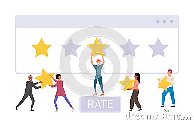 Diverse multiethnic people voting giving rating star Cartoon Illustration