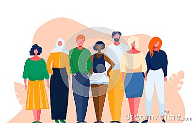 Diverse multinational group of people. Multicultural and multiethnic crowd. Vector illustration with cartoon characters Vector Illustration