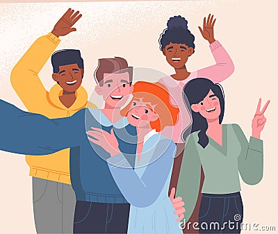 Diverse multiracial happy men, women Vector Illustration