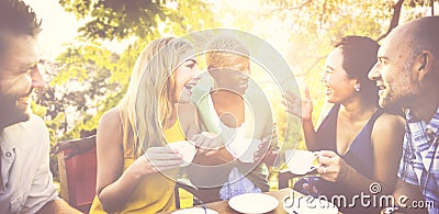 Diverse People Coffee Shop Outdoors Chat Concept Stock Photo