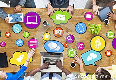 Diverse People Connecting With Social Media Stock Photo