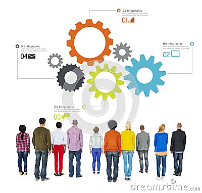 Diverse People Facing Backwards with Business Infographic Stock Photo