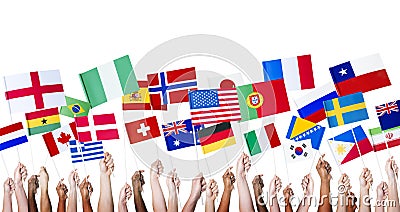 Diverse People Holding Diverse National Flags Stock Photo