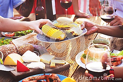 Diverse People Luncheon Food Sharing Concept Stock Photo