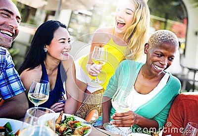 Diverse People Luncheon Outdoors Food Concept Stock Photo