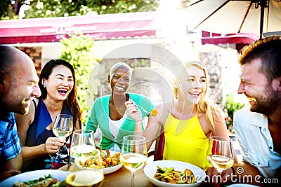 Diverse People Luncheon Outdoors Food Concept Stock Photo