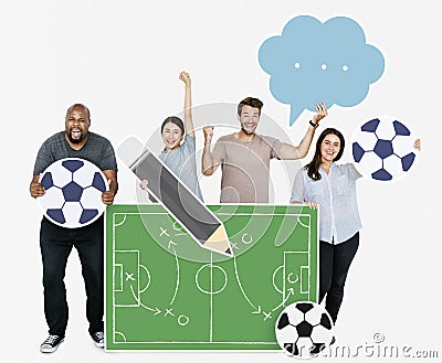 Diverse people planning a strategy for a football game Stock Photo