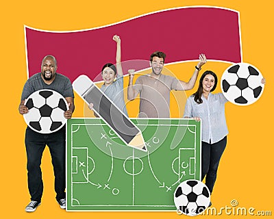 Diverse people planning a strategy for a football game Stock Photo