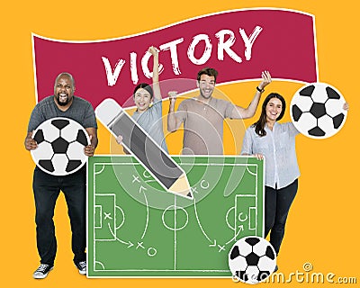 Diverse people planning a strategy for a football game Stock Photo