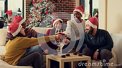 Diverse people saying cheers and clinking wine glasses Stock Photo