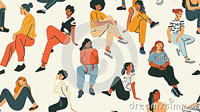 Diverse people sitting or lying in different poses. Cute abstract disproportionate characters. Cartoon trendy style Stock Photo