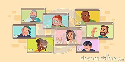 Diverse people virtual online video conference Vector Illustration