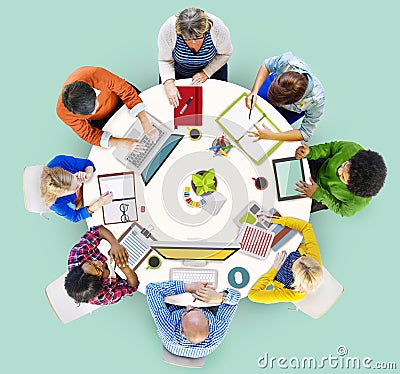 Diverse People Working and Photo Illustrations Stock Photo