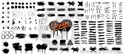 Diverse set of black paint - ink brush strokes, brushes, lines, spray, ink splash , mud and other Dirty artistic design Vector Illustration