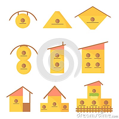 Diverse set of simple, cartoon houses for birds. Stock Photo
