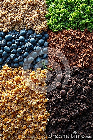 Diverse soil types displayed, highlighting differences , structure, composition Stock Photo