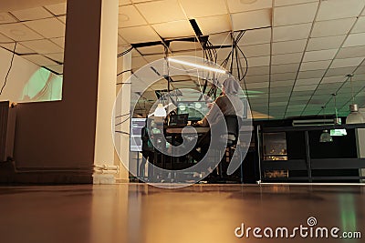 Diverse team of spies coding online virus program Stock Photo