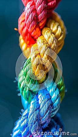 Diverse team strength in unity, cooperation, support in connected network on colorful background Stock Photo