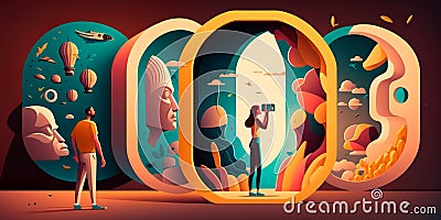 Diverse thinking and different points of view of cognition with doubts in the mind Generative AI Stock Photo