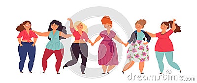 Diverse woman banner. Isolated girls group, happy smiling women together. International feminist friends or sisterhood Vector Illustration