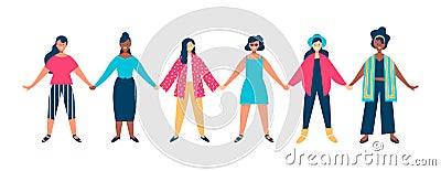 Diverse woman group holding hands together concept Vector Illustration