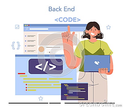 Diverse women in AI and STEM concept. Female back end developer Vector Illustration