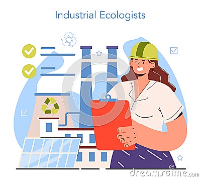 Diverse women in science. Female industrial ecologist performing Vector Illustration