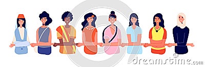 Diverse women together. Woman group, beautiful girl activity. Power and female empowerment, strong feminist sisterhood Vector Illustration