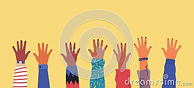 Diverse young people hands on isolated background Vector Illustration
