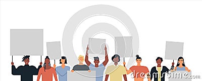 Diverse young people parade protest set isolated Vector Illustration