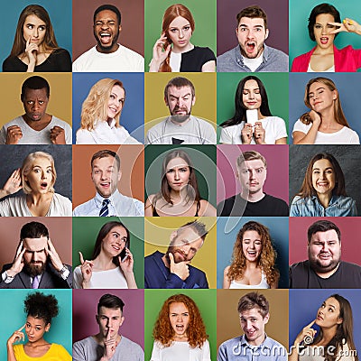 Diverse young people positive and negative emotions set Stock Photo