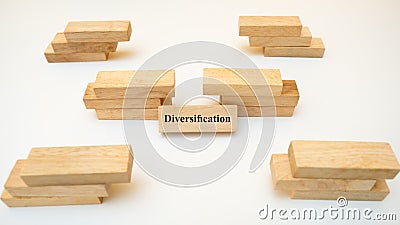 Diversification word written on wood block on white background Stock Photo