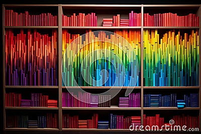 Diversified Colorful folders bookshelves rainbow. Generate Ai Stock Photo