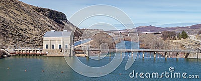 Diversion dam and bridge on the Boise River Stock Photo