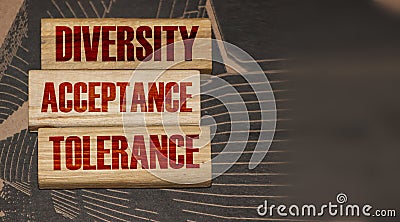 Diversity acceptance tolerance words on wooden blocks. Equal rights concept Stock Photo