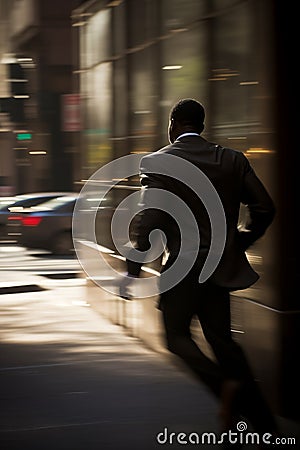 Diversity action thriller concept - black man corporate running away Stock Photo