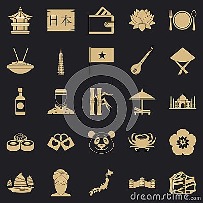 Diversity asia icons set, simple style Vector Illustration