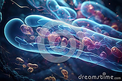 Diversity of bacteria. Microscopic perspective showcasing different bacterial species and cells. Molecular biology and Stock Photo