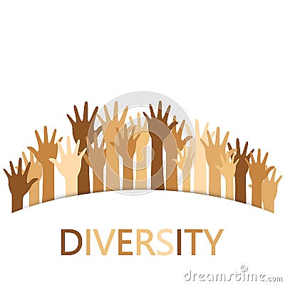 Diversity concept design, hands up with text Vector Illustration